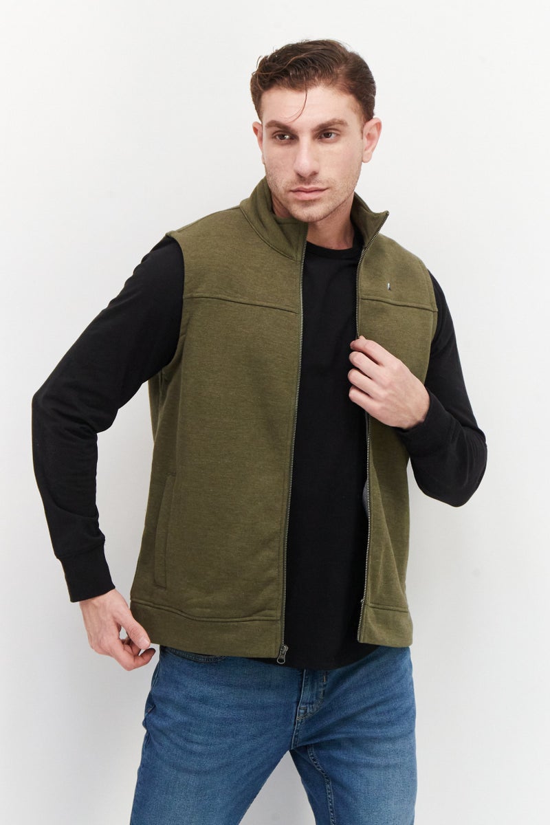 Tailor Vintage Men High Neck Sleeveless Solid Vest, Olive - Image 1