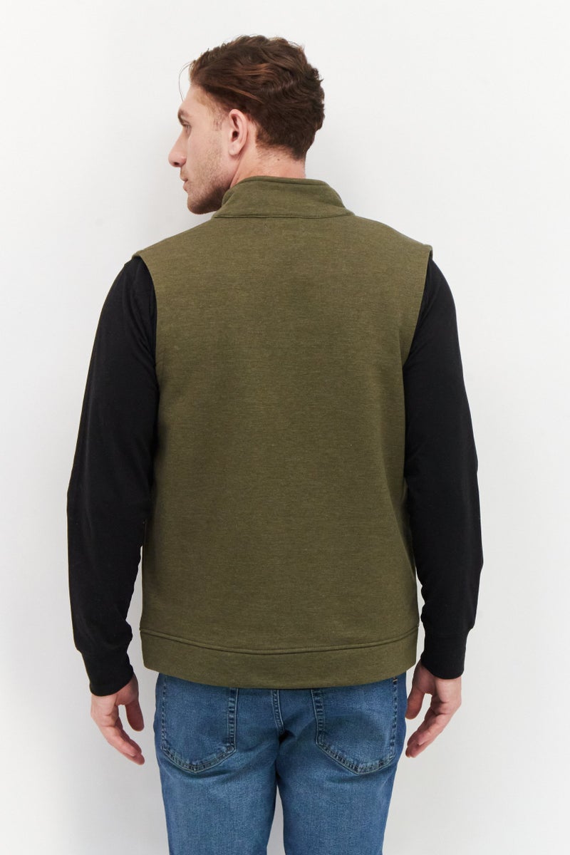 Tailor Vintage Men High Neck Sleeveless Solid Vest, Olive - Image 3