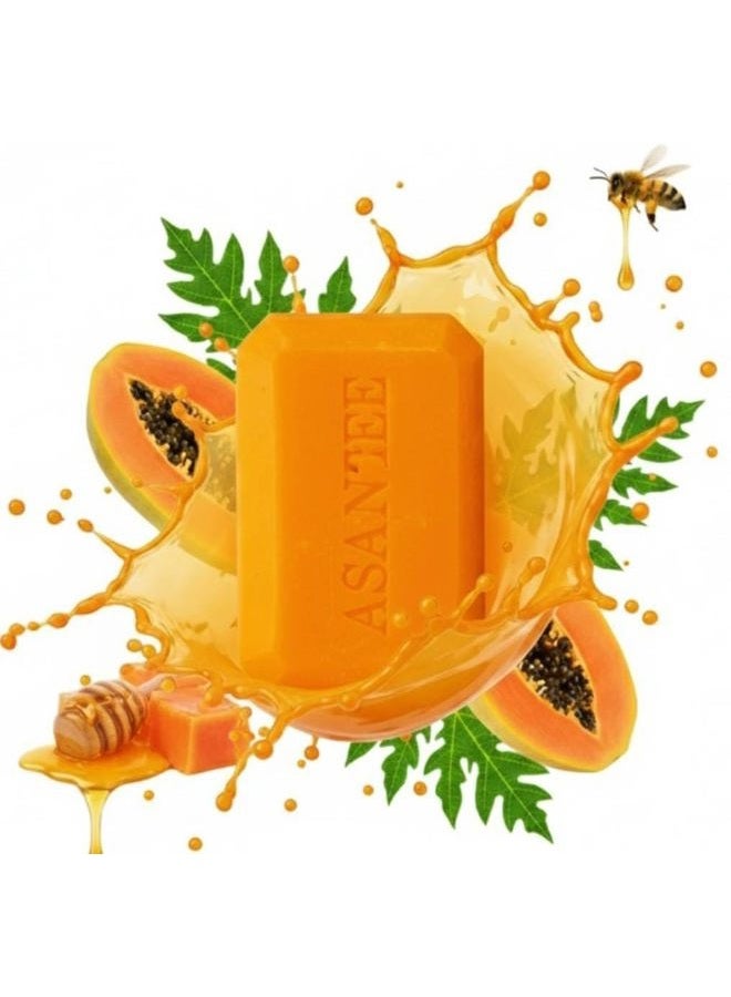 Asantee PAPAYA & HONEY Soap Bars with Vitamin C,E and Q10 Skin Cleansing 4.40 Oz (Pack of 3) - Image 2