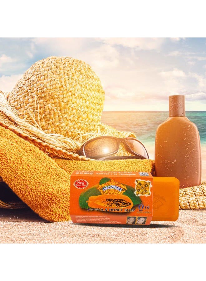 Asantee PAPAYA & HONEY Soap Bars with Vitamin C,E and Q10 Skin Cleansing 4.40 Oz (Pack of 3) - Image 5