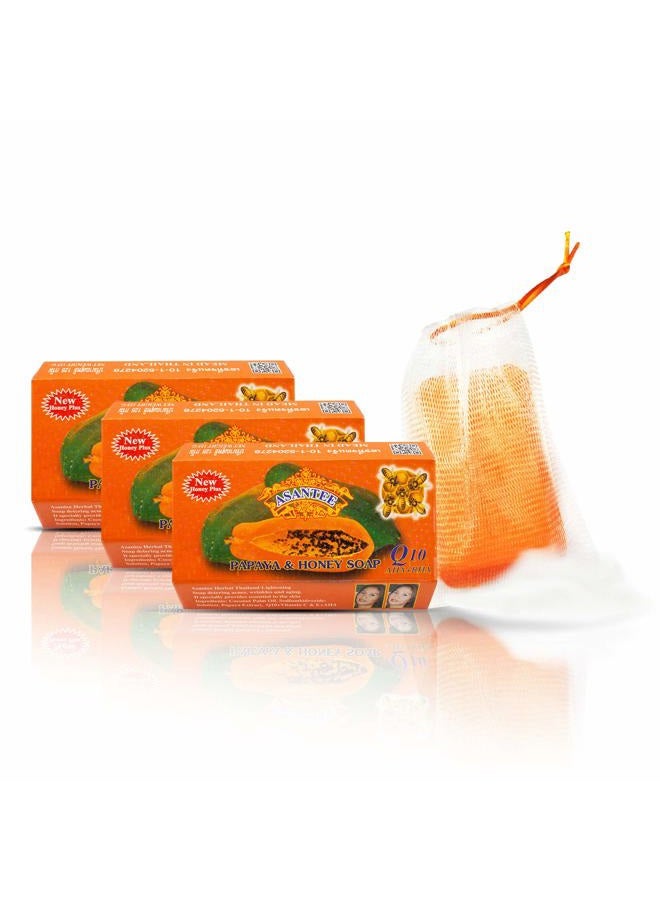 Asantee PAPAYA & HONEY Soap Bars with Vitamin C,E and Q10 Skin Cleansing 4.40 Oz (Pack of 3) - Image 1