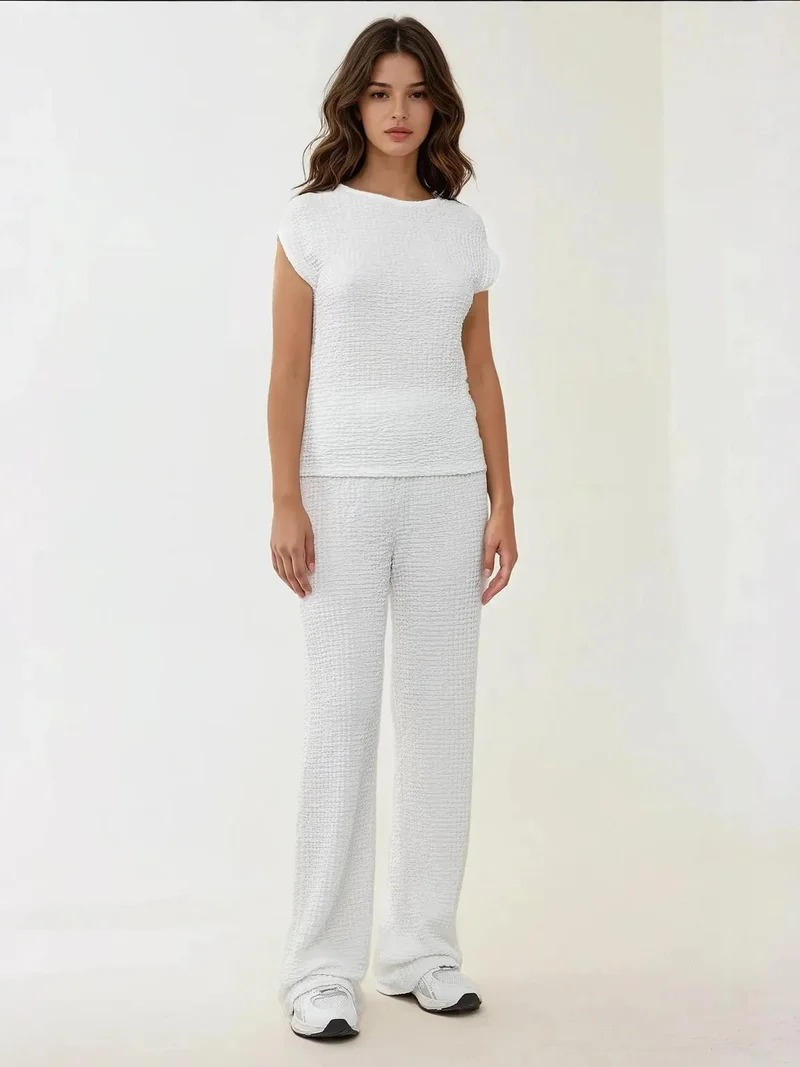 HICCUP Relaxed Fit Wide Leg Textured Knit Pants