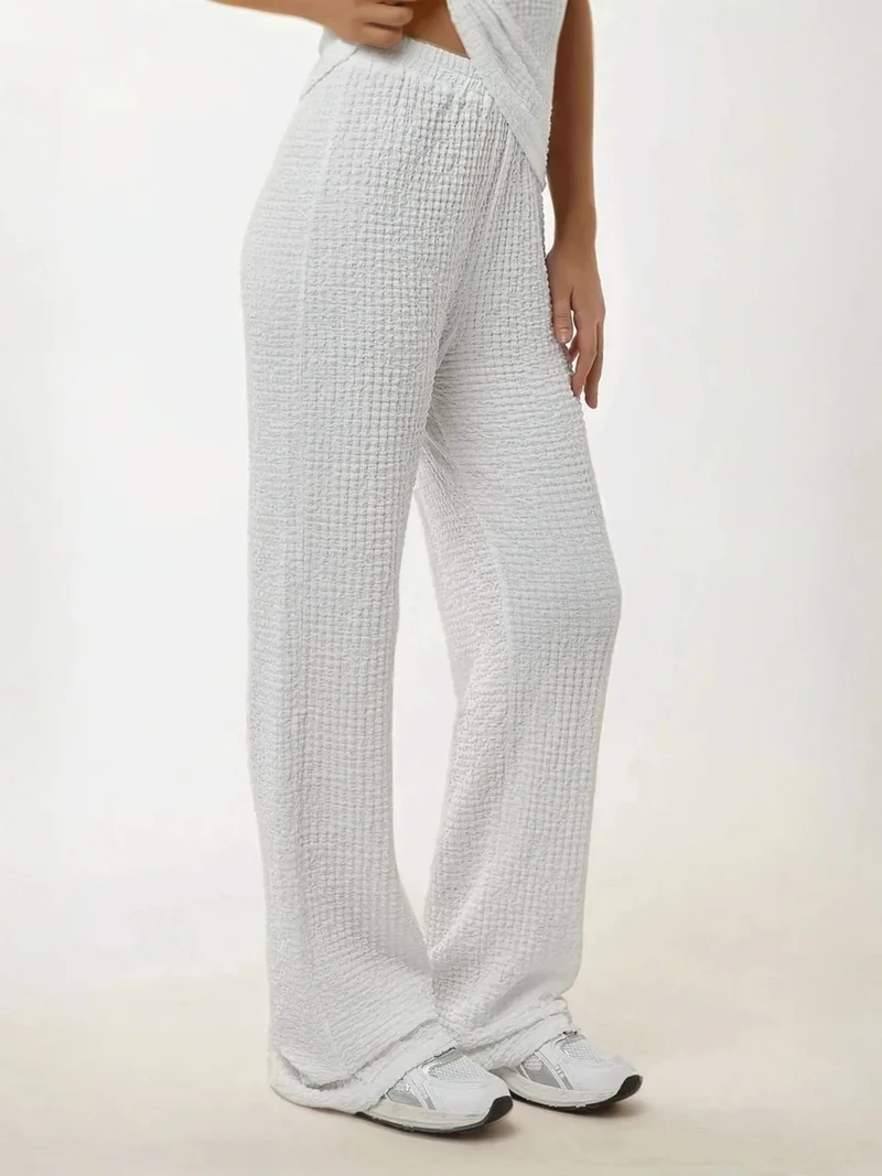 HICCUP Relaxed Fit Wide Leg Textured Knit Pants