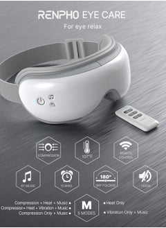 RENPHO Eye Massager With Heat And Vibration, Remote Control, Compression Bluetooth Music Temple Eye Massage Mask Rechargeable-White  - Image 5