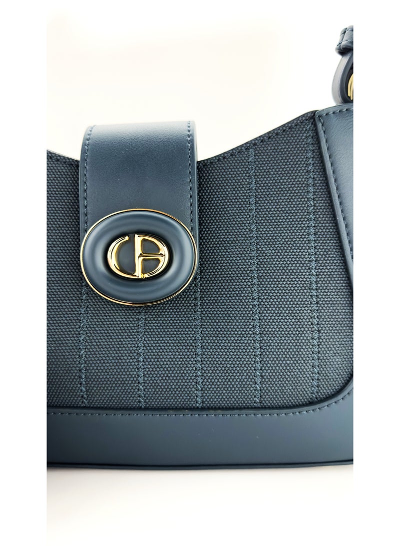 CHRISBELLA Handbag with detachable Strap and mini Wallet. Colour: Navy. dimensions:28x 8X17 cm - Image 4