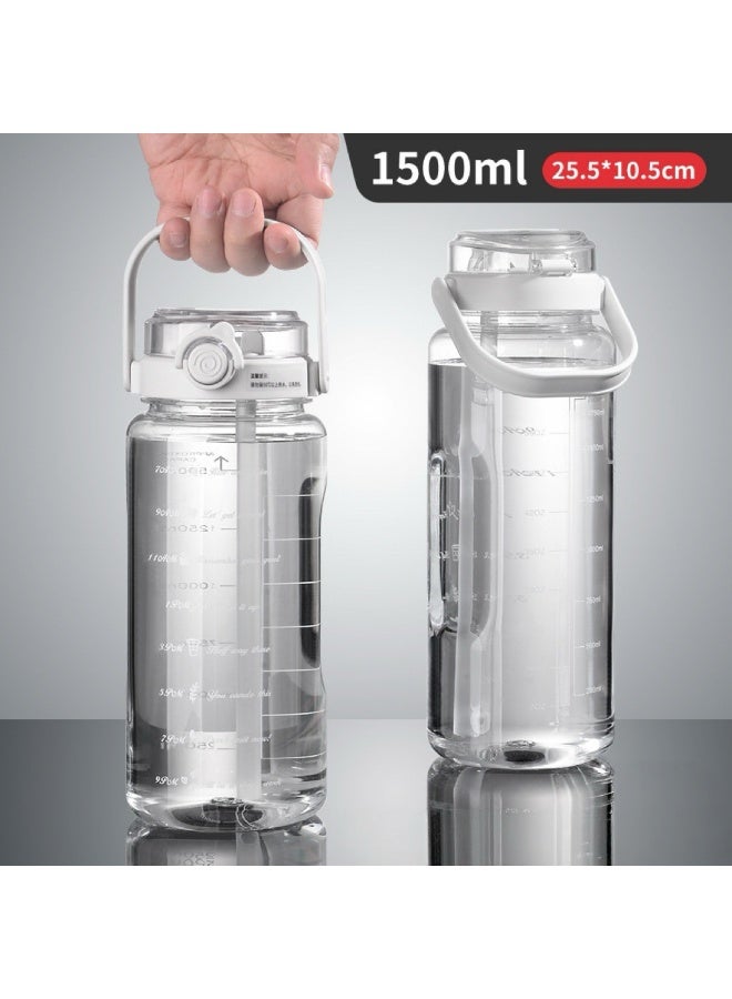 Motivational Water Bottle with Straw and Handle,  Perfect for Gym, Fitness & Daily Hydration, 1.5L Black