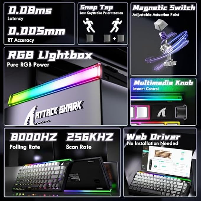 rayihni R85HE WIRED 75% HALL EFFECT RAPID TRIGGER MECHANICAL RGB GAMING KEYBOARD WITH 8K POLLING,0.05MM RT ACCURACY,0.08MS LATENCY,MAGNETIC SWITCH,5 LAYER SOUND DAMPED,DRIVER FOR PC(MOONLIGHT) - Image 2