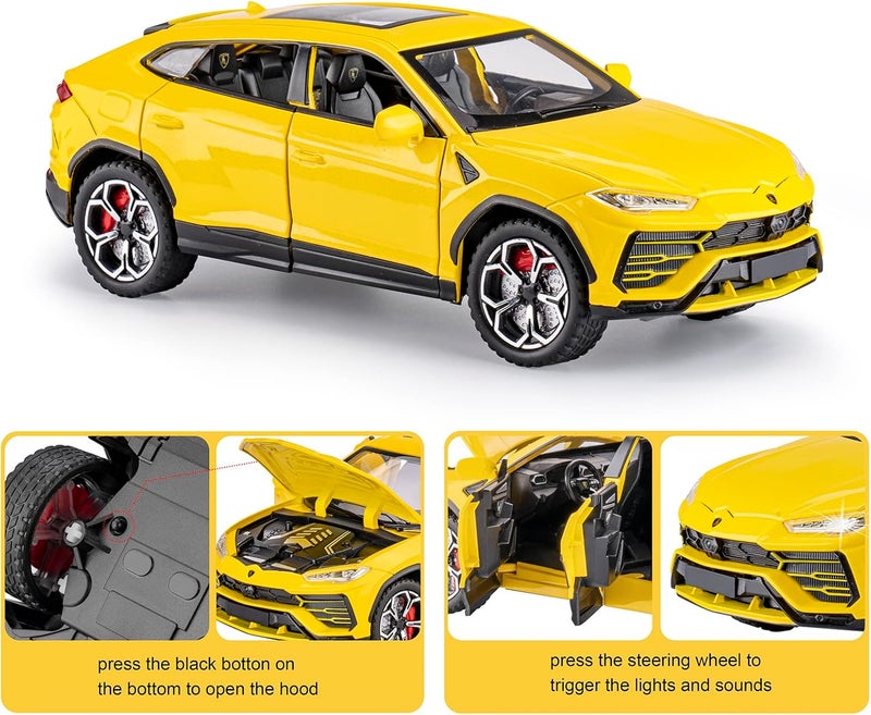 SASBSC 1:24 Diecast Model Car - Yellow Lamborghini Urus with Light and Sound - Image 5