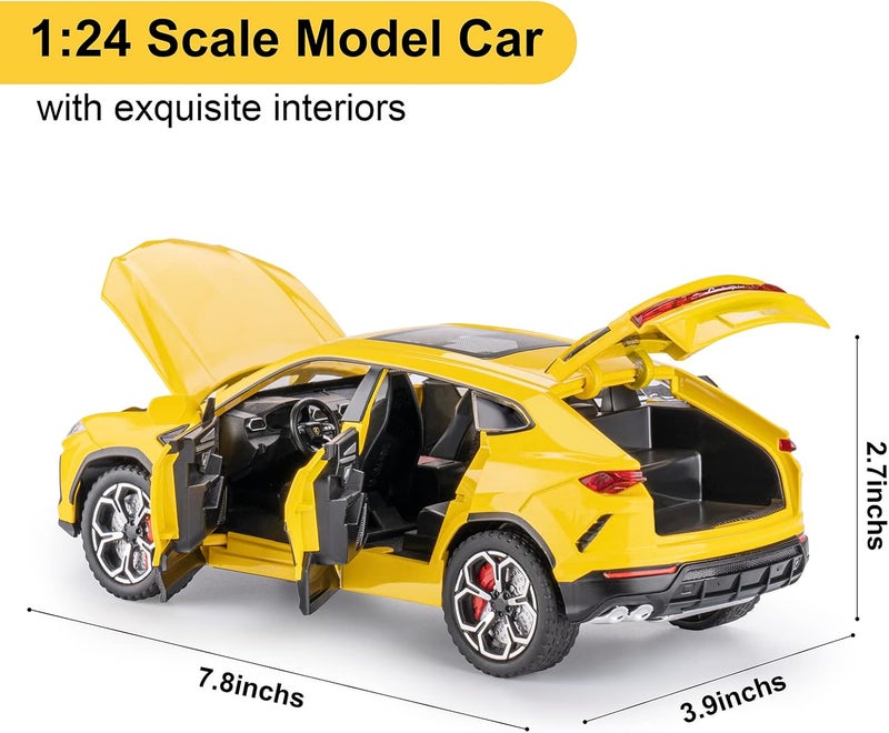 SASBSC 1:24 Diecast Model Car - Yellow Lamborghini Urus with Light and Sound - Image 3