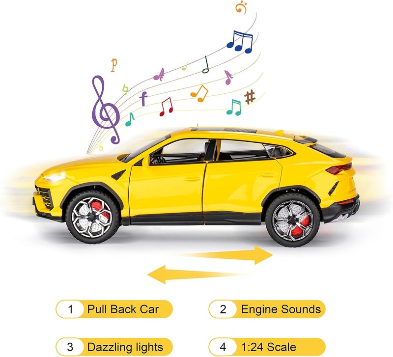 SASBSC 1:24 Diecast Model Car - Yellow Lamborghini Urus with Light and Sound - Image 4
