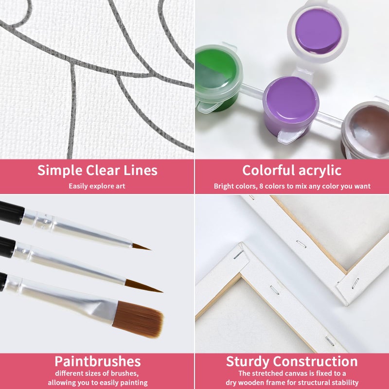 Vochic 2 Pack Sip And Paint Kit Pre Drawn Canvas For Painting For Adults Couples Date Night Games Outline Canvas Party Art Set Paints Brushes Pallets Valentine (8X10 Inches  Volcano And Heart) - Image 5