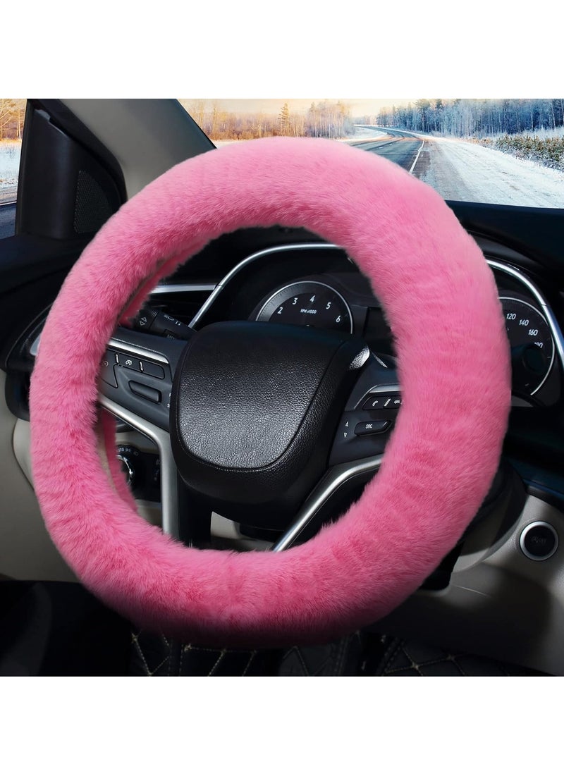 Pahajim Fluffy Steering Wheel Covers Soft Furry Car Anti skid Plush Steering Wheel Cover Warm Wool Universal 36 39cm Winter Car Decoration for Women Pink - Image 1