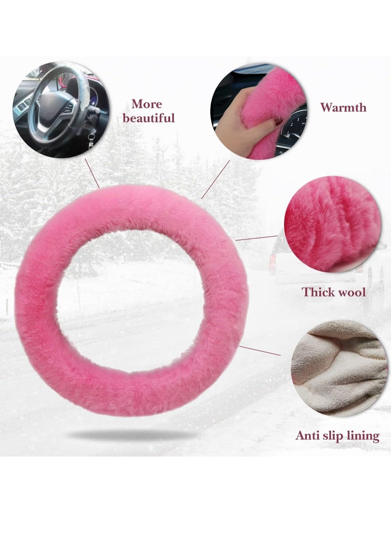 Pahajim Fluffy Steering Wheel Covers Soft Furry Car Anti skid Plush Steering Wheel Cover Warm Wool Universal 36 39cm Winter Car Decoration for Women Pink - Image 2
