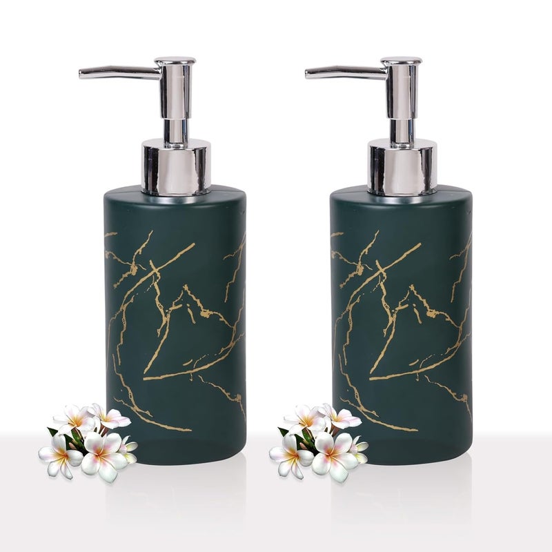 Bathroom Soap Dispenser Marble Hand Sanitizer Thickened Glass Bottle Empty Bottle Press Soap Dispenser Refillable (2pcs) - Image 1