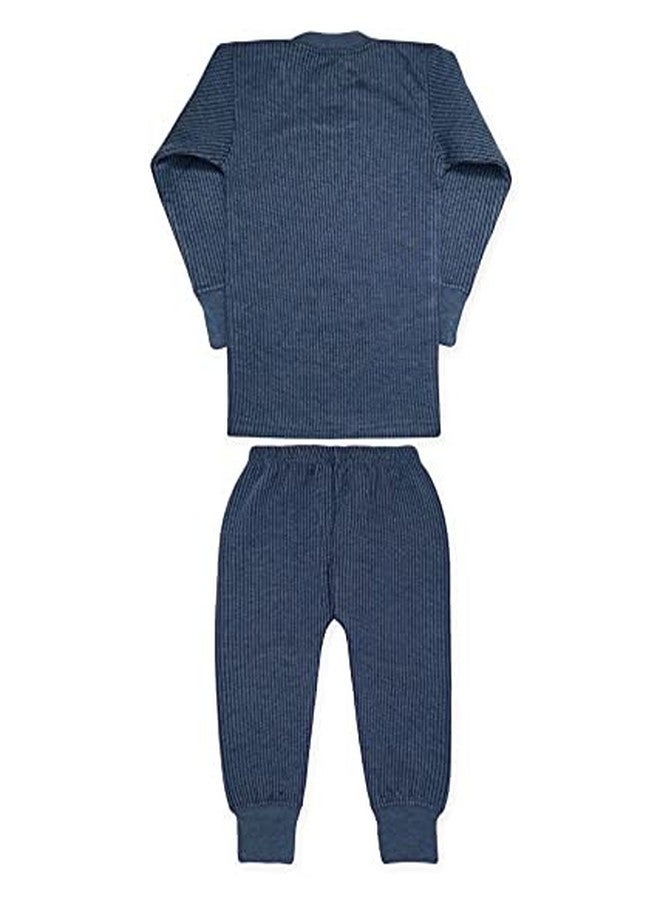 Okara Baby Round Neck Thermal Top and Pyjama Set | Full Sleeves, Winter Wear Suit for Infants, Boys and Girls_(Blue|Black,1-2 Years) Pack of 02 - Image 4