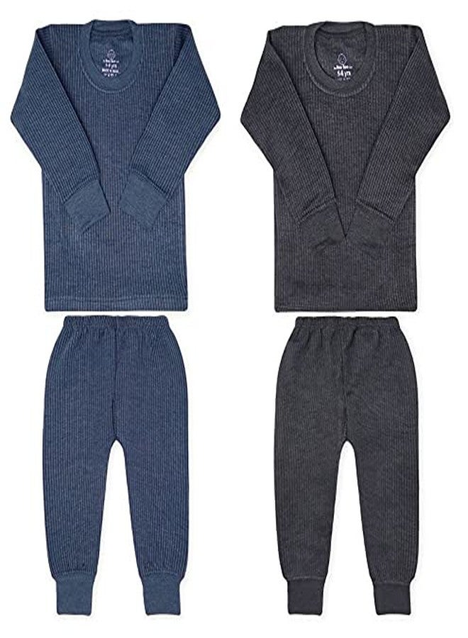 Okara Baby Round Neck Thermal Top and Pyjama Set | Full Sleeves, Winter Wear Suit for Infants, Boys and Girls_(Blue|Black,1-2 Years) Pack of 02 - Image 1
