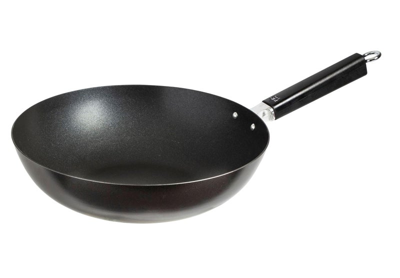 JOYCE CHEN Professional Series 12-Inch Carbon Steel Excalibur Nonstick Stir Fry Pan with Phenolic Handle - Image 1