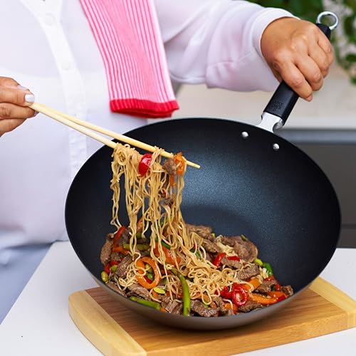 JOYCE CHEN Professional Series 12-Inch Carbon Steel Excalibur Nonstick Stir Fry Pan with Phenolic Handle - Image 2