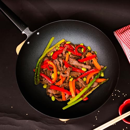 JOYCE CHEN Professional Series 12-Inch Carbon Steel Excalibur Nonstick Stir Fry Pan with Phenolic Handle - Image 5