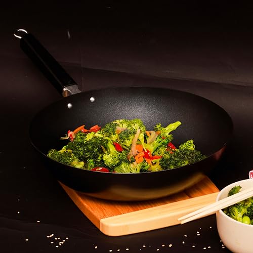 JOYCE CHEN Professional Series 12-Inch Carbon Steel Excalibur Nonstick Stir Fry Pan with Phenolic Handle - Image 4