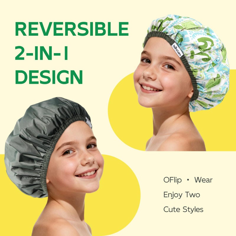 Years calm Kids Shower Cap, Waterproof Reusable Cartoon Bath Cap with Double Layers & Soft Elastic Band, Washable shower cap for kids, Great for Daily Bath - Image 4