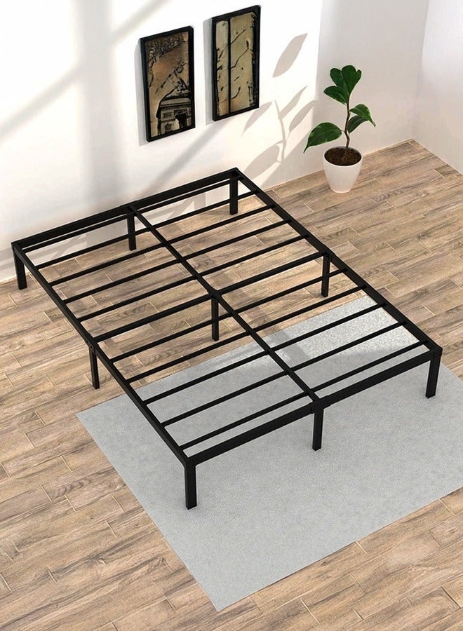 والالا إطار سرير معدني مقاس كوين بارتفاع 203 × 152 سم مع مساحة تخزين، لا حاجة إلى زنبرك صندوقي مع دعم شرائح فولاذية قوية، قاعدة مرتبة متينة شديدة التحمل، سهلة التركيب، لون أسود لغرفة النوم - Image 1