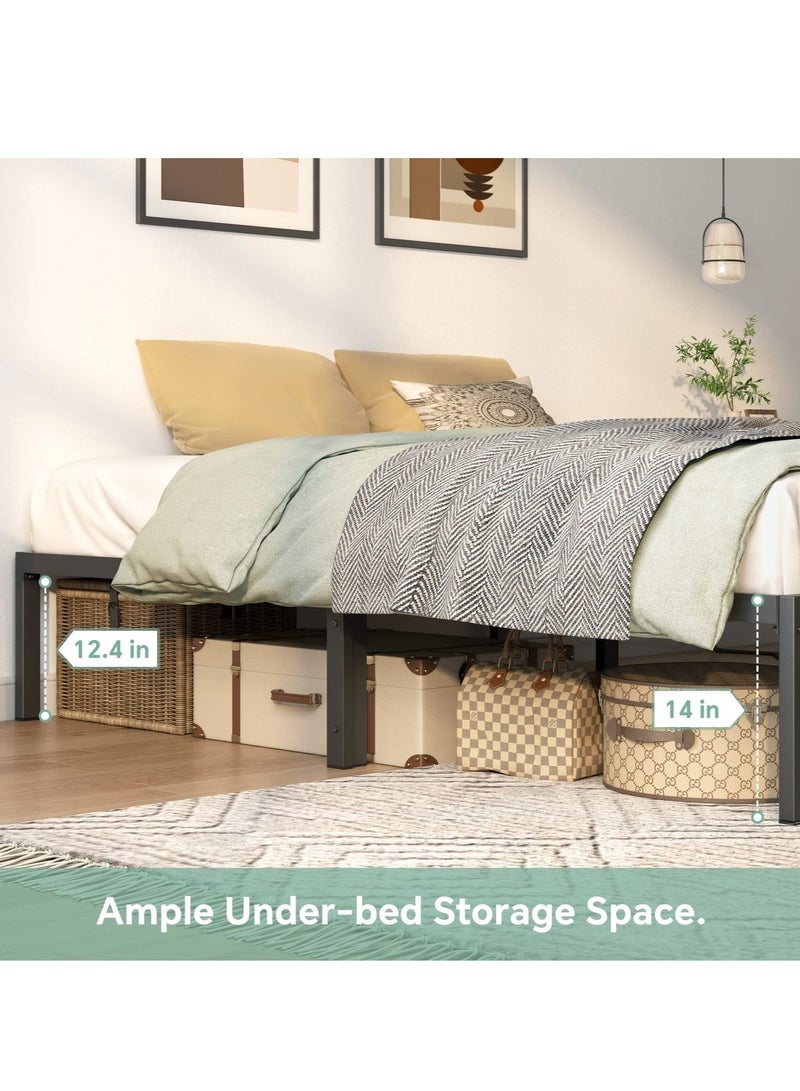 والالا إطار سرير معدني مقاس كوين بارتفاع 203 × 152 سم مع مساحة تخزين، لا حاجة إلى زنبرك صندوقي مع دعم شرائح فولاذية قوية، قاعدة مرتبة متينة شديدة التحمل، سهلة التركيب، لون أسود لغرفة النوم - Image 3