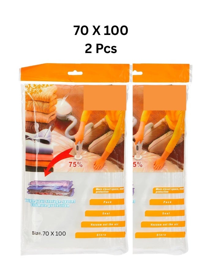 Vacuum Storage  (Pack Of  2)  Large Bag, 70X100CM Space Saver Reusable Sealer Storage Bags for clothes organizing - Image 1