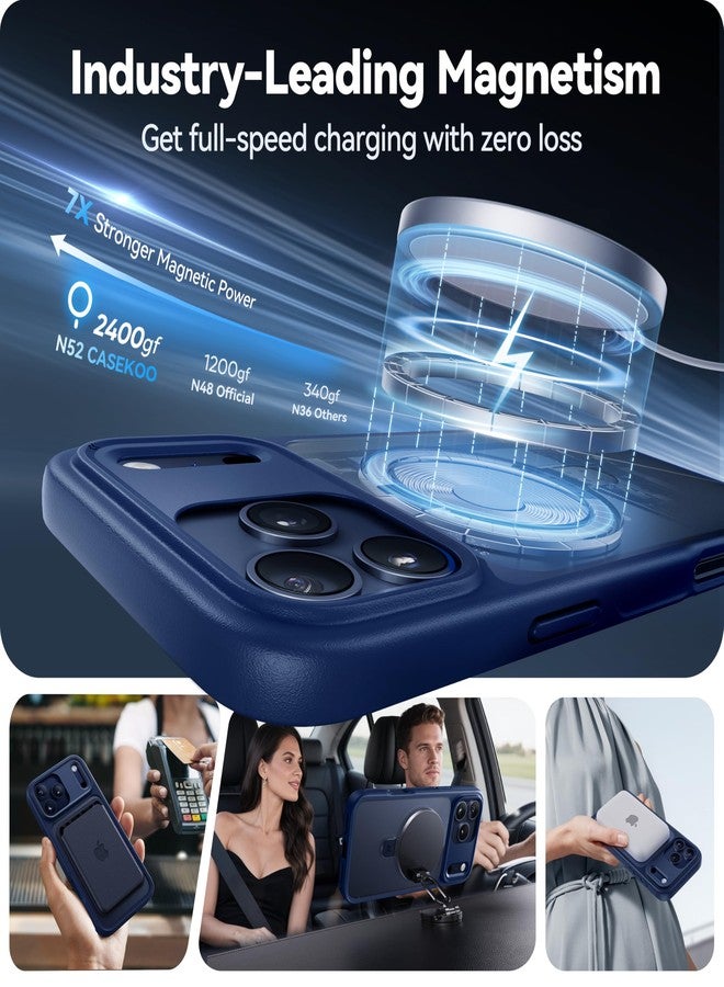 جراب CASEKOO [أزرق داكن] لهاتف iPhone 17 Pro مع حامل مغناطيسي حلقي [حماية عسكرية ضد السقوط] [متوافق مع MagSafe] غطاء هاتف نحيف غير لامع وشفاف مقاوم للصدمات لهاتف iPhone 17 Pro مقاس 6.3 بوصة - Image 2