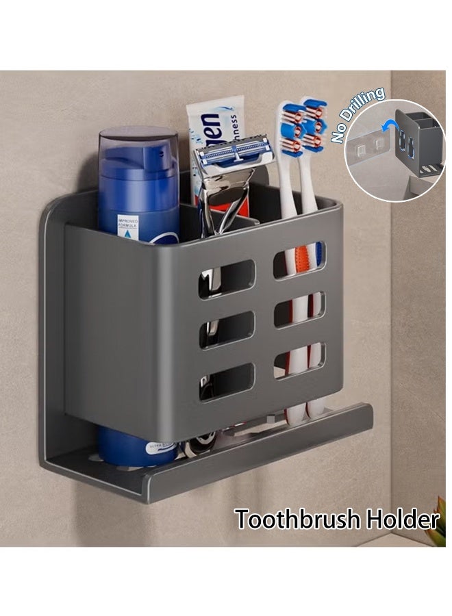 Toothbrush Holder,Wall Mounted Toothbrush and Toothpaste Holder, No Drilling Toothpaste Storage Rack for a Comb or Razor and Shower Gel,Self-Adhesive Aluminum Hanging Bracket, Shower Toothbrush Razor Holder ,Creative Wall-Mounted Design for a Tidy Bathroom，athroom Accessories - Image 1