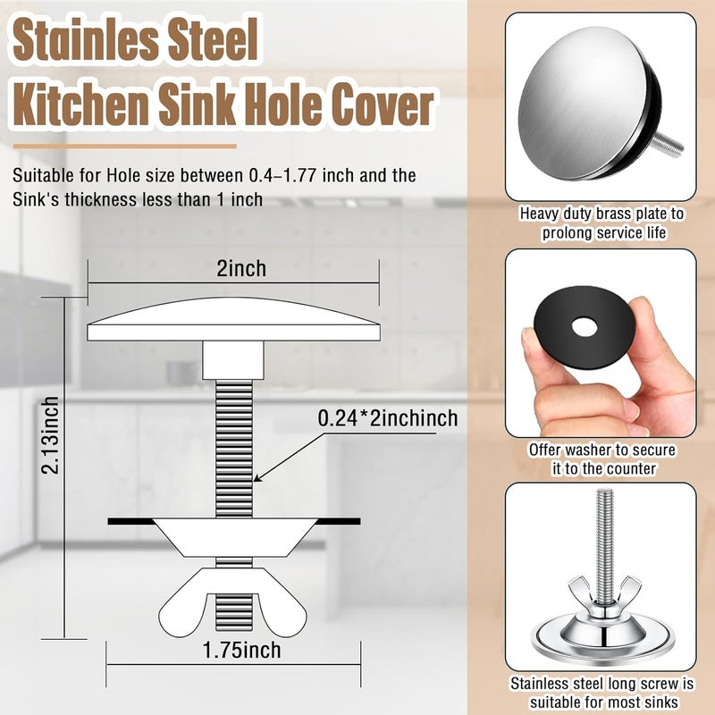 LEIFIDE 2 Inch Kitchen Sink Hole Cover Faucet Sink Hole Cap Stainless Steel Stopper Plug Plate Metal Blank for Bathroom Soap Dispenser Wash Basin(Brushed Stainless Steel) - Image 2