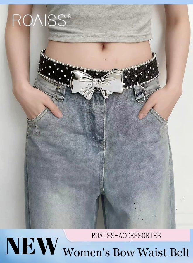 roaiss Women's Bow Waist Belt, Adjustable Elastic Black Belt, Stylish, Simple and Versatile Decorative Belt, Suitable for Pairing with Jeans, Sweaters, Suits and Dresses - Image 1