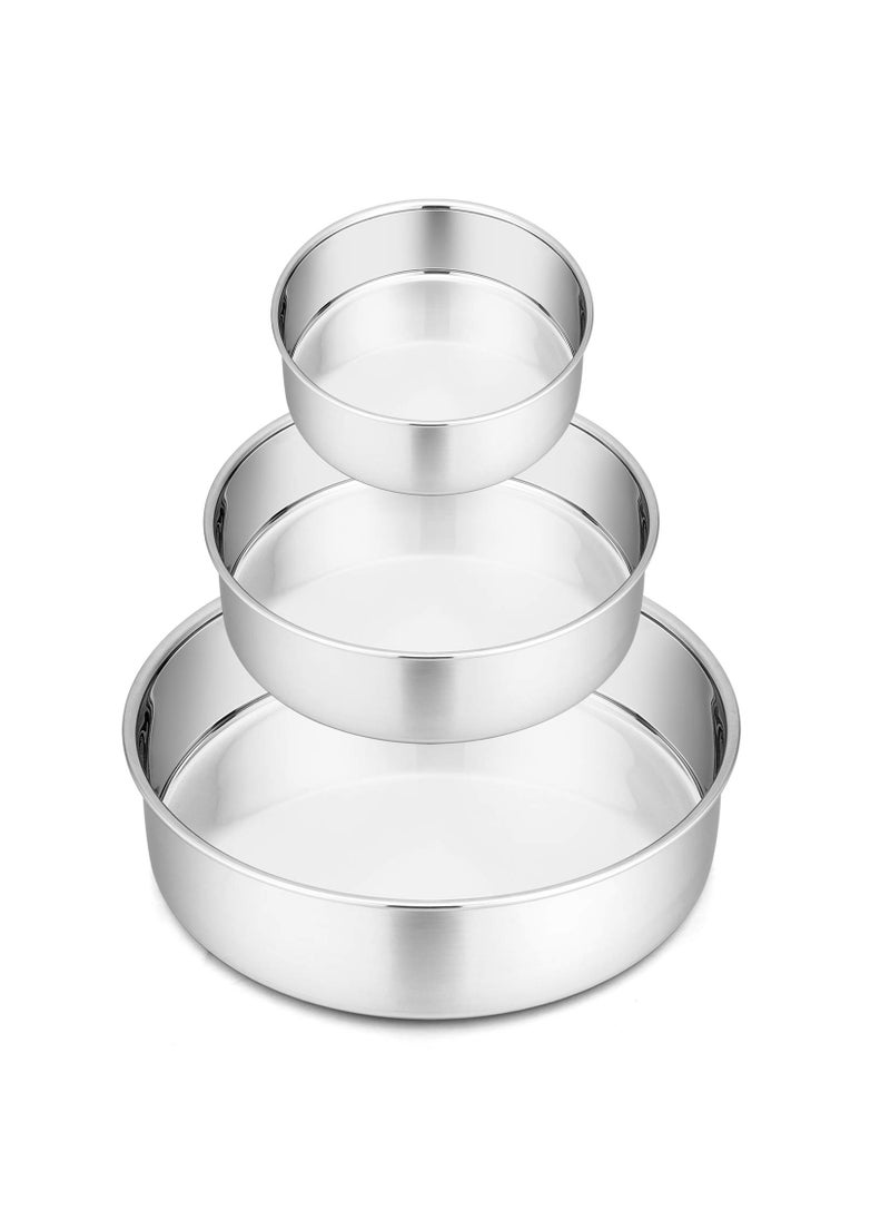 P&P CHEF PP CHEF Cake Pan Set Round Baking Layer Tier Cake Pans Tins Stainless Steel Bakeware for Birthday Weeding Heavy Duty  Non Toxic Mirror Finish  Dishwasher Safe 4  6  8 