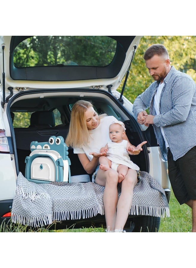 MoreFeel Collapsible Baby Bathtub for Newborn with Thermometer & 1 Soft Floating Cushion, Blue - Image 4
