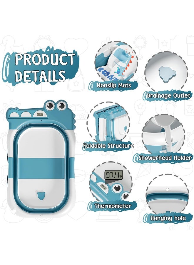 MoreFeel Collapsible Baby Bathtub for Newborn with Thermometer & 1 Soft Floating Cushion, Blue - Image 2