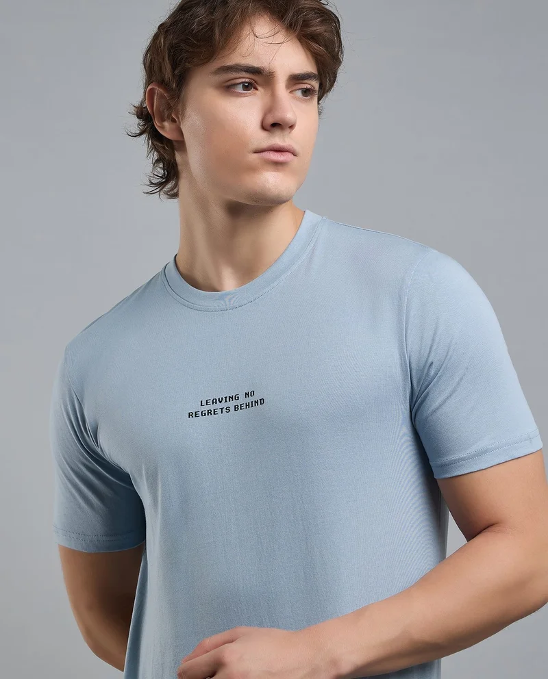 R&B Typography Print T-Shirt with Crew Neck and Short Sleeves