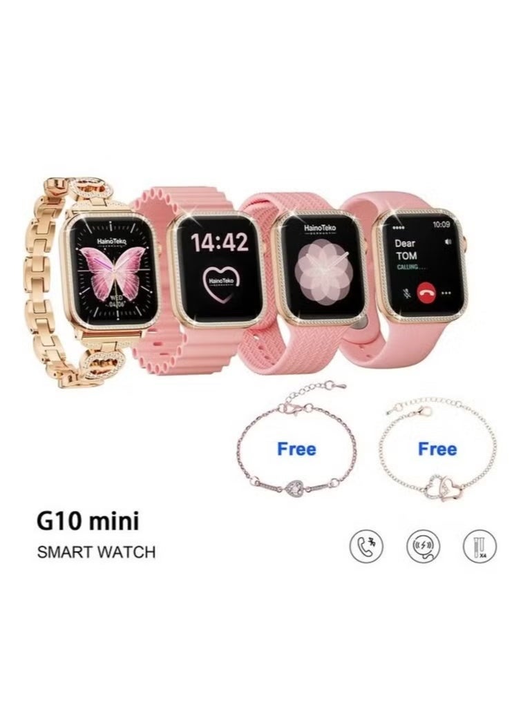 Haino Teko G10 Mini Rose Gold Edition Ladies Smart Watch – Elegant, Stylish & Compact with 4 Set Straps & Exotic Bracelets Combo, Fitness Tracker, Heart Rate Monitor, Waterproof, Long Battery Life – Perfect for Fashion & Functionality  - Image 1