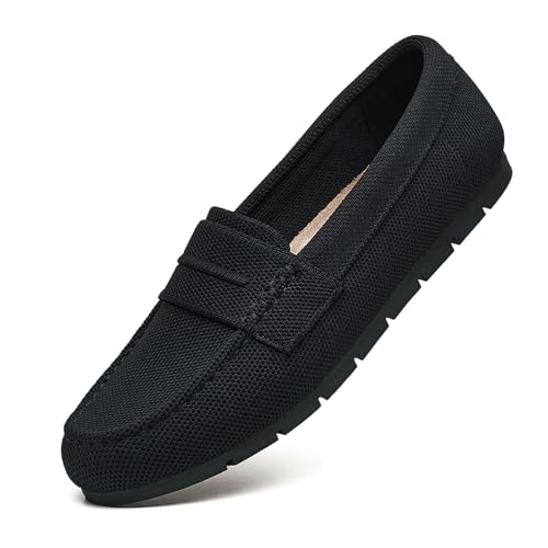 Cvistpieo Loafers for Women Comfortable Dressy Casual Work Flats Lightweight & Breathable Slip On Walking Shoes Knit Black Size 8