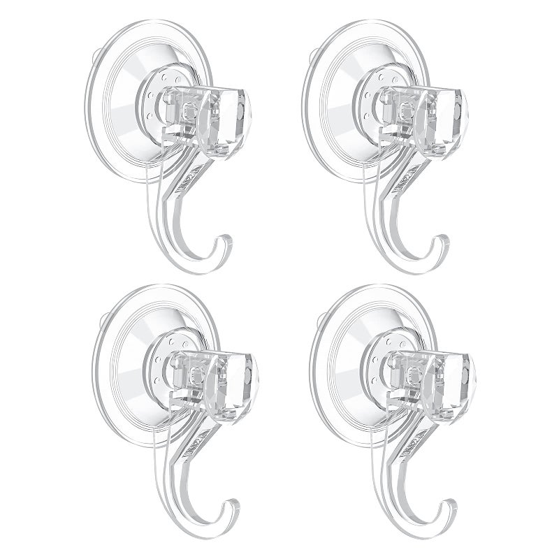 VIS'V Suction Cup Hooks, Small Clear Shower Suction Hooks Heavy Duty Vacuum Suction Cups with Hooks Removable Reusable Bathroom Suction Hooks for Tile Wall Window Glass Door 4 Pcs - Image 1