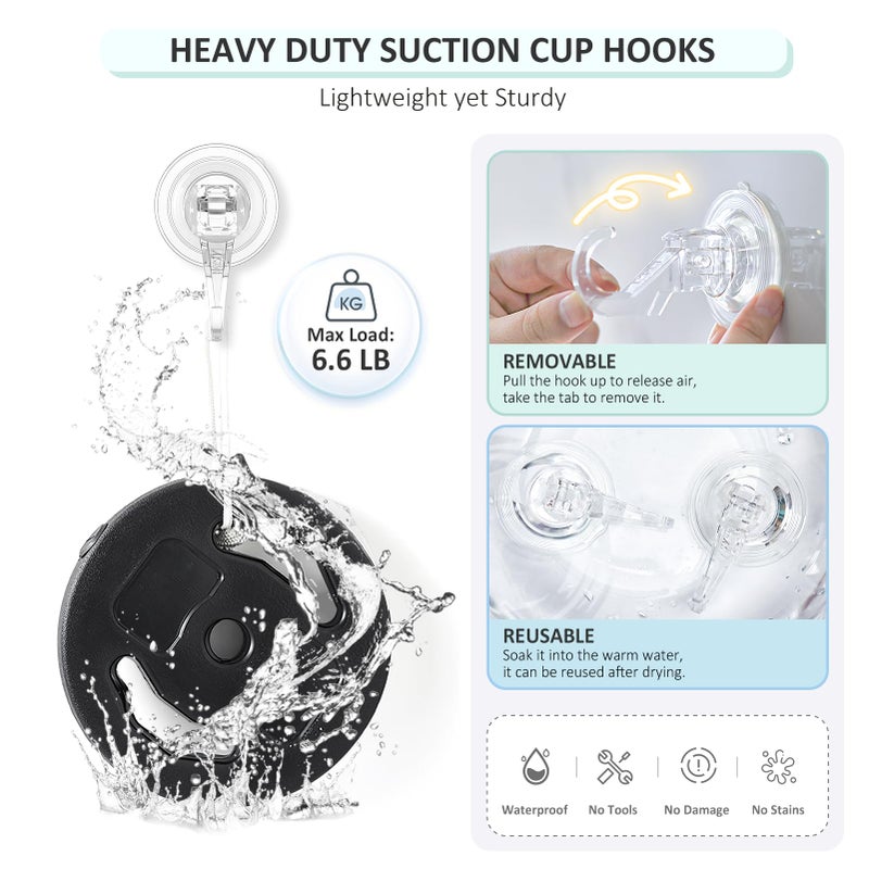 VIS'V Suction Cup Hooks, Small Clear Shower Suction Hooks Heavy Duty Vacuum Suction Cups with Hooks Removable Reusable Bathroom Suction Hooks for Tile Wall Window Glass Door 4 Pcs - Image 3