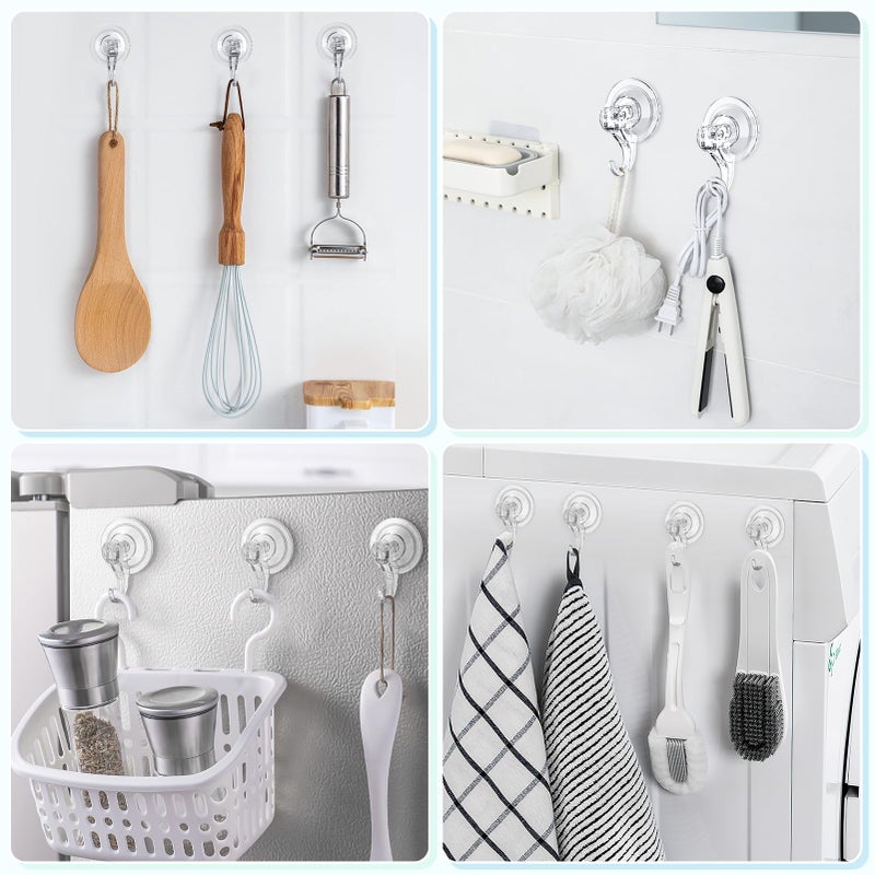 VIS'V Suction Cup Hooks, Small Clear Shower Suction Hooks Heavy Duty Vacuum Suction Cups with Hooks Removable Reusable Bathroom Suction Hooks for Tile Wall Window Glass Door 4 Pcs - Image 5