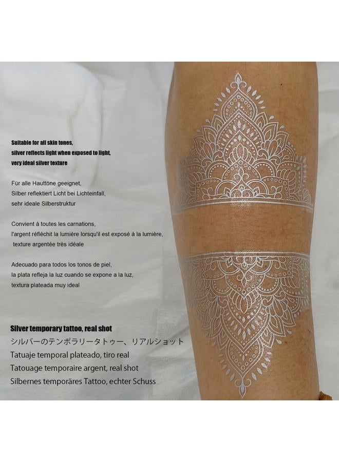Roarhowl Metallic sparkle temporary tattoos, gold, silver, suitable for all skin tones (silvery 4) - Image 4
