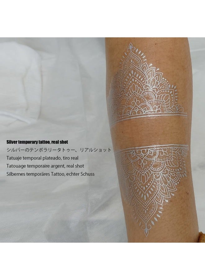 Roarhowl Metallic sparkle temporary tattoos, gold, silver, suitable for all skin tones (silvery 4) - Image 3