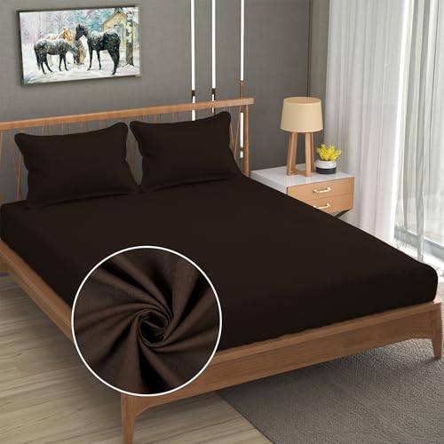 FRESH FROM LOOM Plain Microfiber Rotary Printed Bed Sheet Set - King Size, Hypoallergenic, Wrinkle Free with 2 Pillow Covers (90 x 95 Inches |Coffee, Solid Design), 240 TC - Image 1