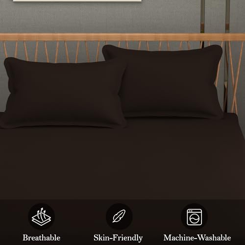 FRESH FROM LOOM Plain Microfiber Rotary Printed Bed Sheet Set - King Size, Hypoallergenic, Wrinkle Free with 2 Pillow Covers (90 x 95 Inches |Coffee, Solid Design), 240 TC - Image 2