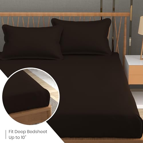 FRESH FROM LOOM Plain Microfiber Rotary Printed Bed Sheet Set - King Size, Hypoallergenic, Wrinkle Free with 2 Pillow Covers (90 x 95 Inches |Coffee, Solid Design), 240 TC - Image 4