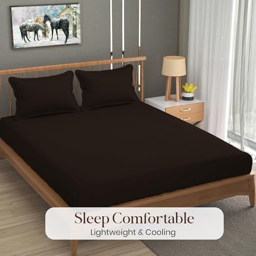FRESH FROM LOOM Plain Microfiber Rotary Printed Bed Sheet Set - King Size, Hypoallergenic, Wrinkle Free with 2 Pillow Covers (90 x 95 Inches |Coffee, Solid Design), 240 TC - Image 5