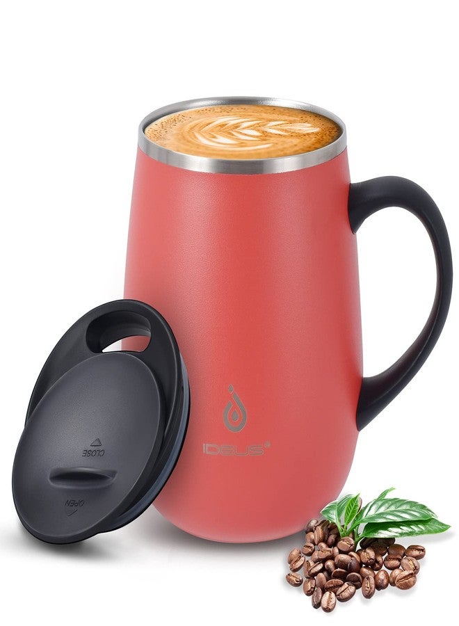 Ideus 16 oz Insulated Coffee Mug with Handle and Lid, Double Wall Stainless Steel Vacuum Thermal Coffee Mug, Travel Coffee Cup Thermal Cup for Home and Office, Jellyfish Red - Image 1