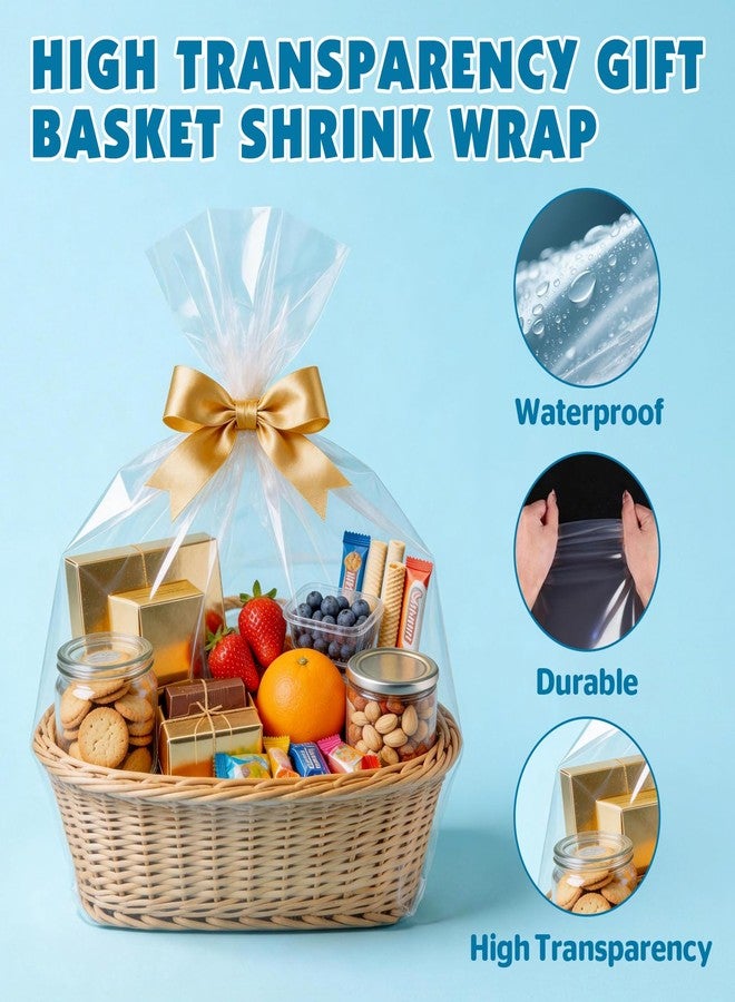 NUITPY 5 Pcs Extra Large Shrink Wrap Bags, 40x50 Inches Shrink Cellophane Bags for Gift Baskets, Durable Clear Shrink Gift Bags for Easter, Birthday, Holiday Wrapping - Complimentary 5 Pcs Golden Twist Ties - Image 4