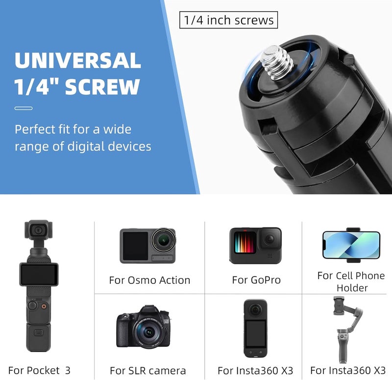HeiyRC حامل ثلاثي صغير لتصوير الفيديو لجهاز DJI Pocket 3 OM Osmo Mobile 7P 6، لجهاز GoPro 13 Max Hero، لجهاز Insta360 X5 X3 X4، لجهاز DJI Action 5 Pro Smooth Hohem Feiyu DSLR كاميرا سطح المكتب وحامل الطاولة وملحقات القبضة - Image 4